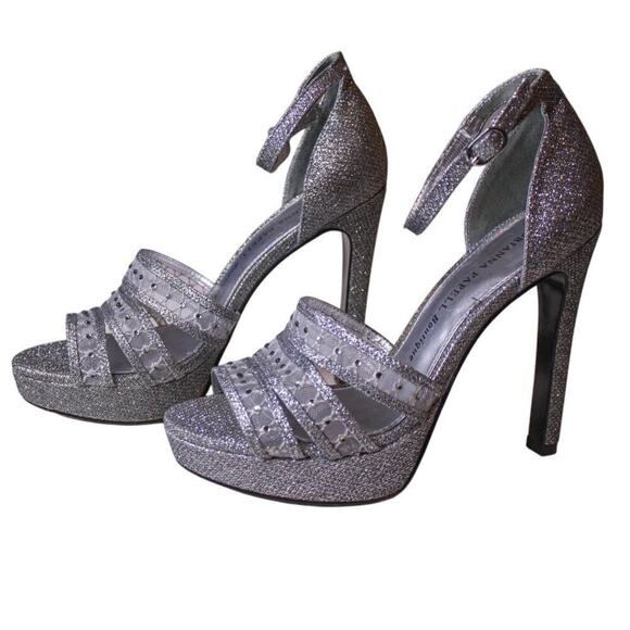 Adrianna Papell Boutique Silver Glitter Platform High Heel Sandals 8.5 - Picture 1 of 5